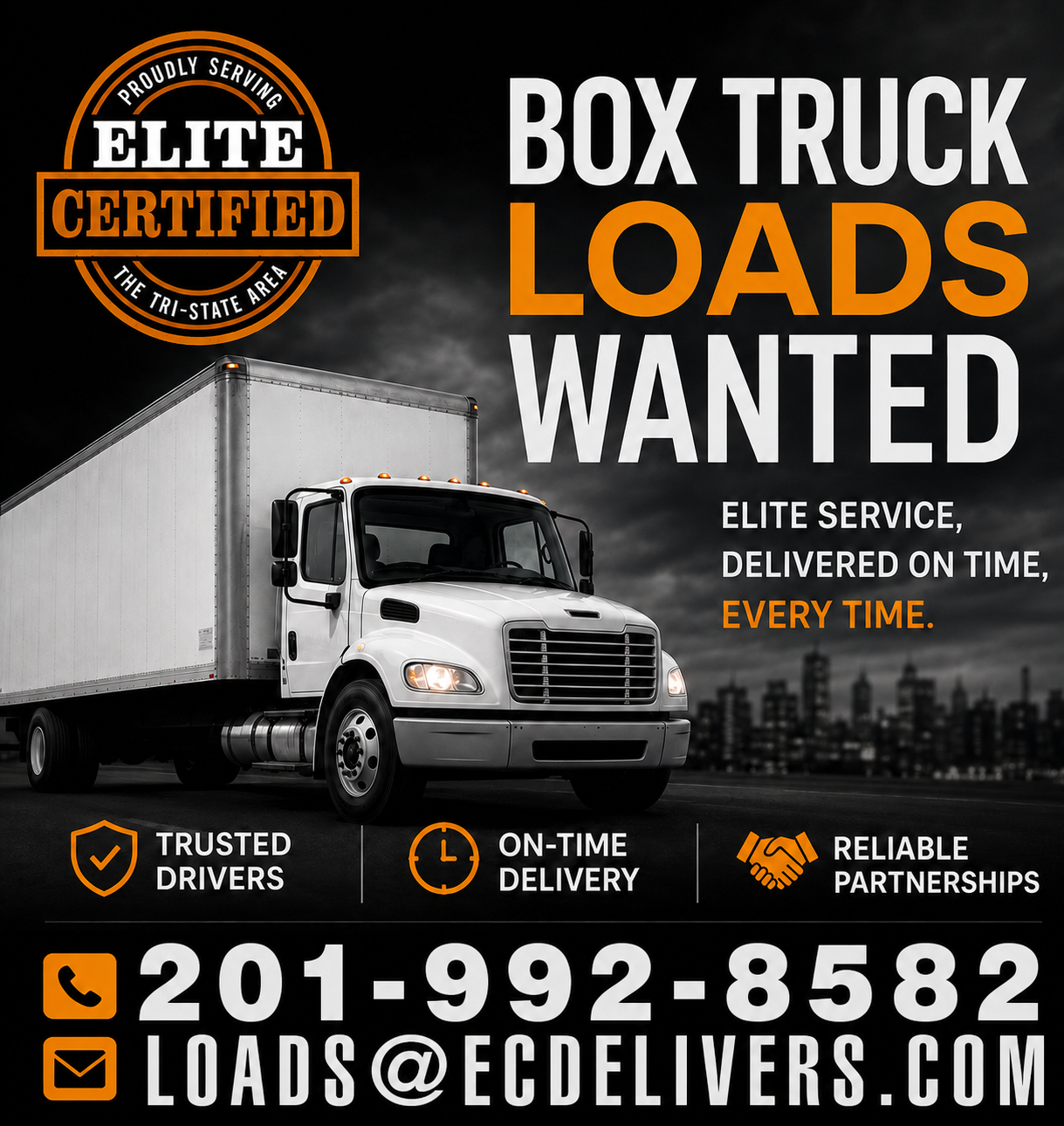 Elite Certified box truck loads wanted poster